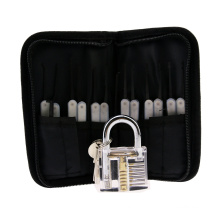 Transparent pratique cadenas avec sac de toile 15PCS Lockpicking outils cas de silicium blanc (combo 6)
